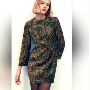 Zara Multicolor Paisley Velvet Long Sleeve Mini Dress - M